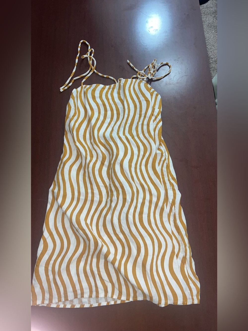 Women's Mustard Stripe Mini Dress with Tie Straps